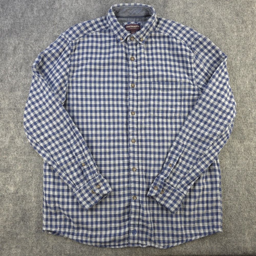 Johnston Murphy Shirt‎ Large Blue Check Double Layered Long Sleeve Button Down